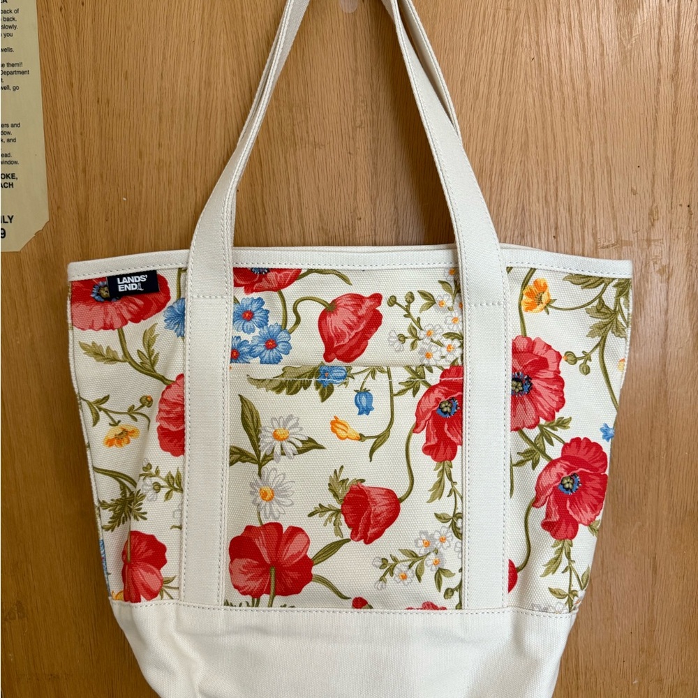 Lands' End Red and White Floral Tote